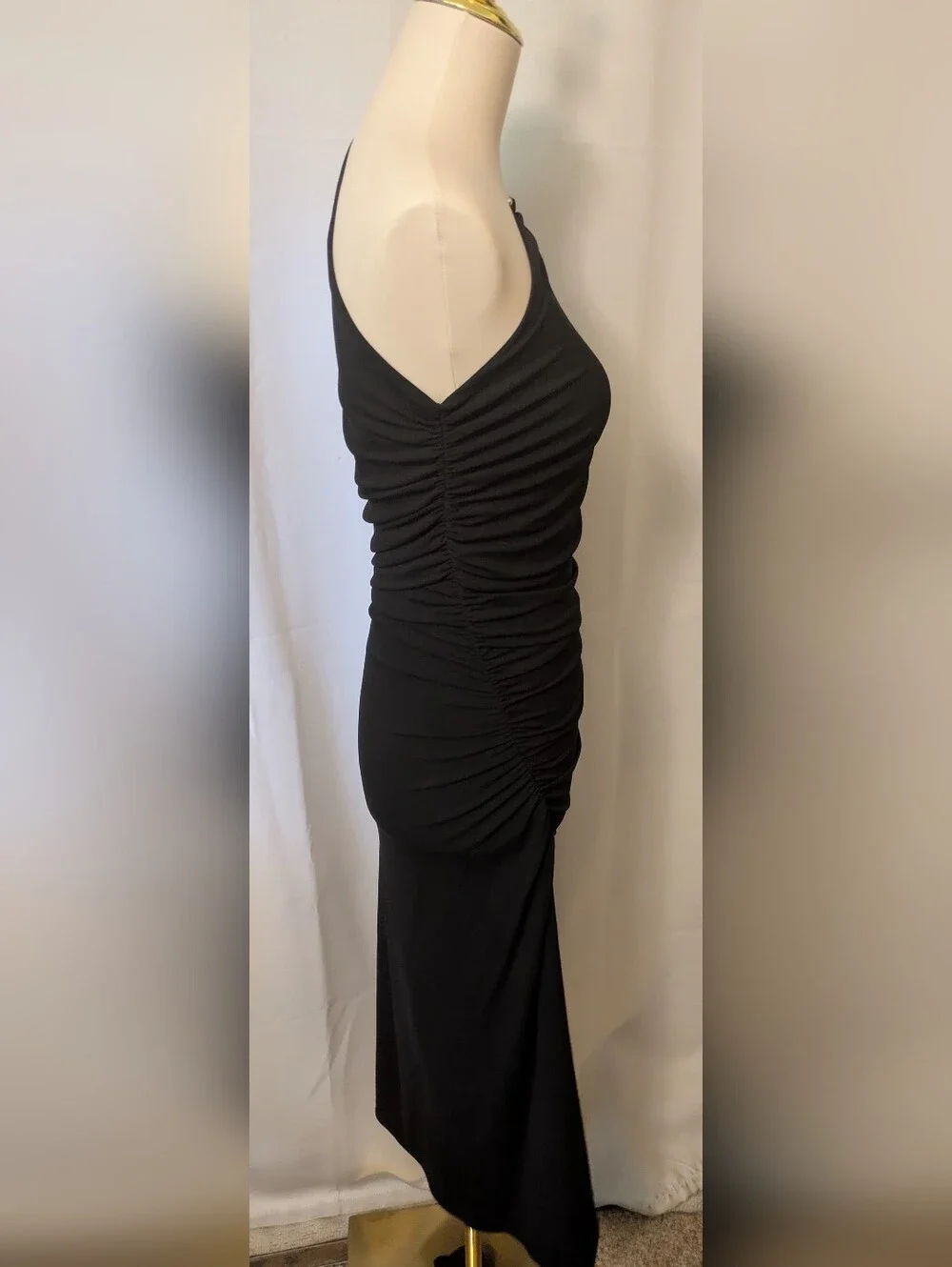 Michael Kors One-Shoulder Black Ruched Gown with Shoulder Hardware